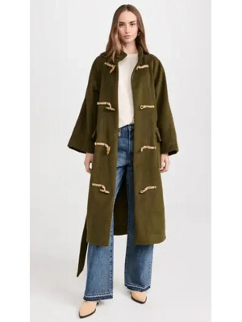 NEW, FREE PEOPLE Alma longline duffle coat in Beech Size L  #C4856